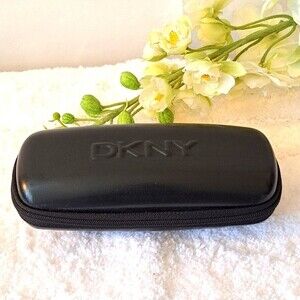 DKNY DONNA KARAN GLASSES CASE BLACK ZIPPER FAUX LEATHER W/CLOTH